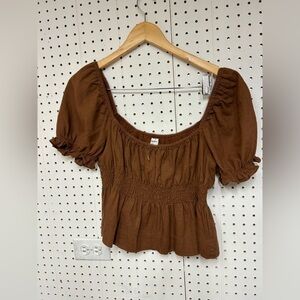 Aritzia Sunday Best Linen Blend Brown Chocolate Top
